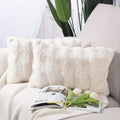 Pack of 2 Thick Plush Wool Throw Pillow Covers 12x20 Inch Cream Soft Decorative Cushion Cover for Sofa Bedroom Pillow Shell